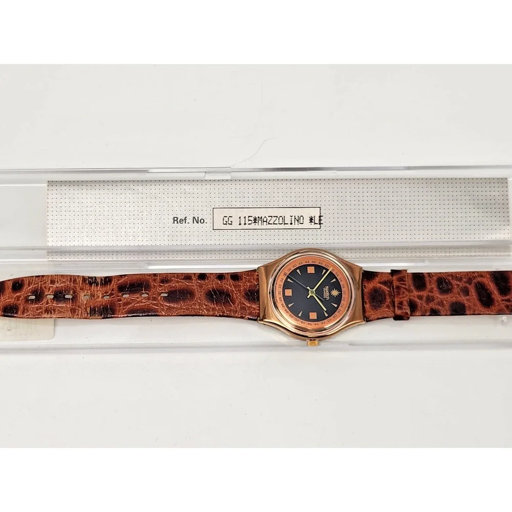Vintage AG 1991 Swatch Watch Copper/Black Tone Leather Band Wt Case -New Battery